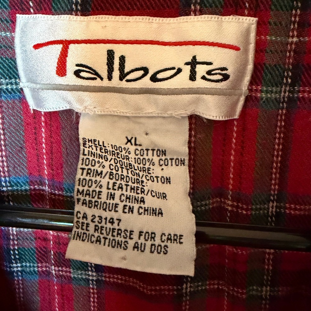 VTG Talbots 100% Cotton 90s Chore Coat Barn Jacket Outdoors Red Leather SZ XL - Picture 7 of 7